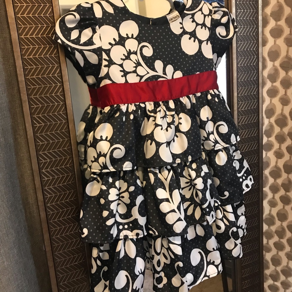 Carter’s Tiered Holiday Dress Black Gray Ivory Red
